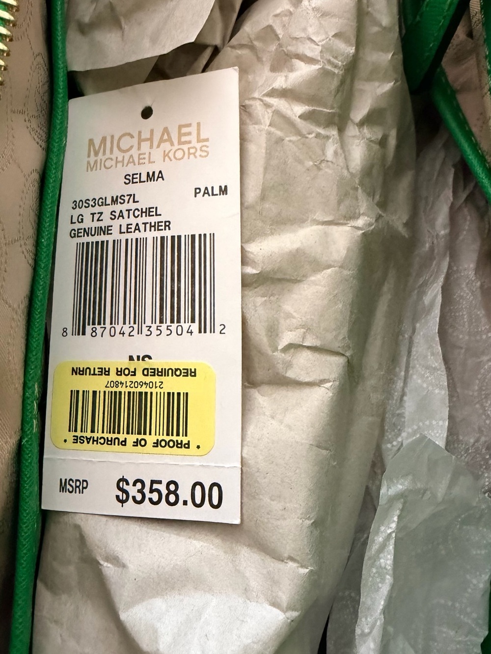 Michael Kors Green Leather Tote - Picture 2 of 6